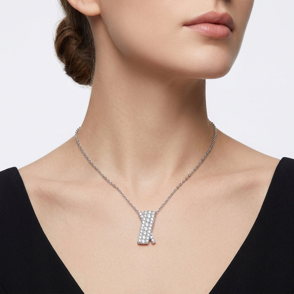 Initial K Moissanite Pavé Initial Pendant Necklace in Sterling Silver