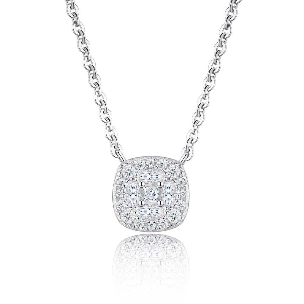 Sucre Moissanite Halo Pendant Necklace in Sterling Silver