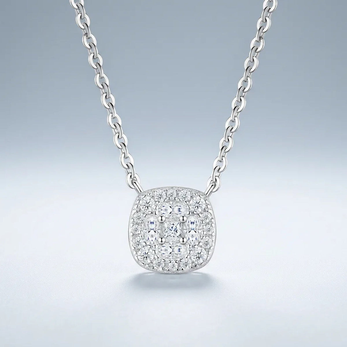 Sucre Moissanite Halo Pendant Necklace in Sterling Silver