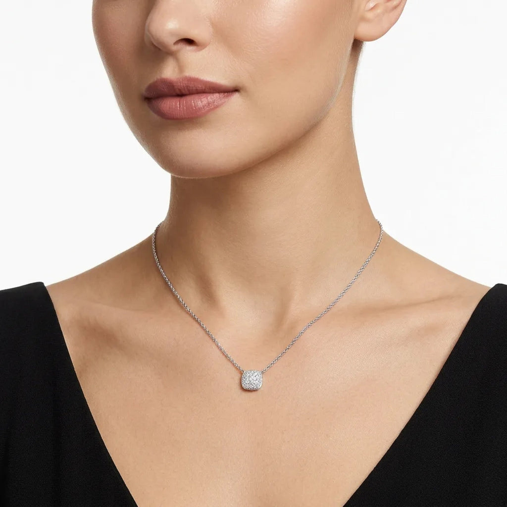 Sucre Moissanite Halo Pendant Necklace in Sterling Silver