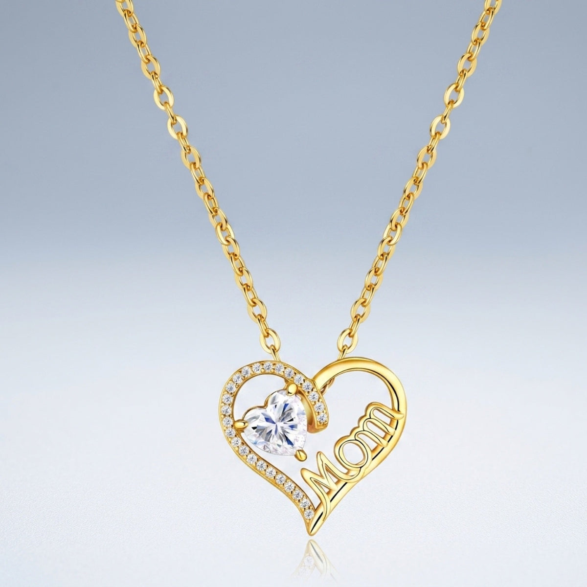 Mama Heart-Cut Moissanite Mom Heart Necklace in Gold-Tone Sterling Silver