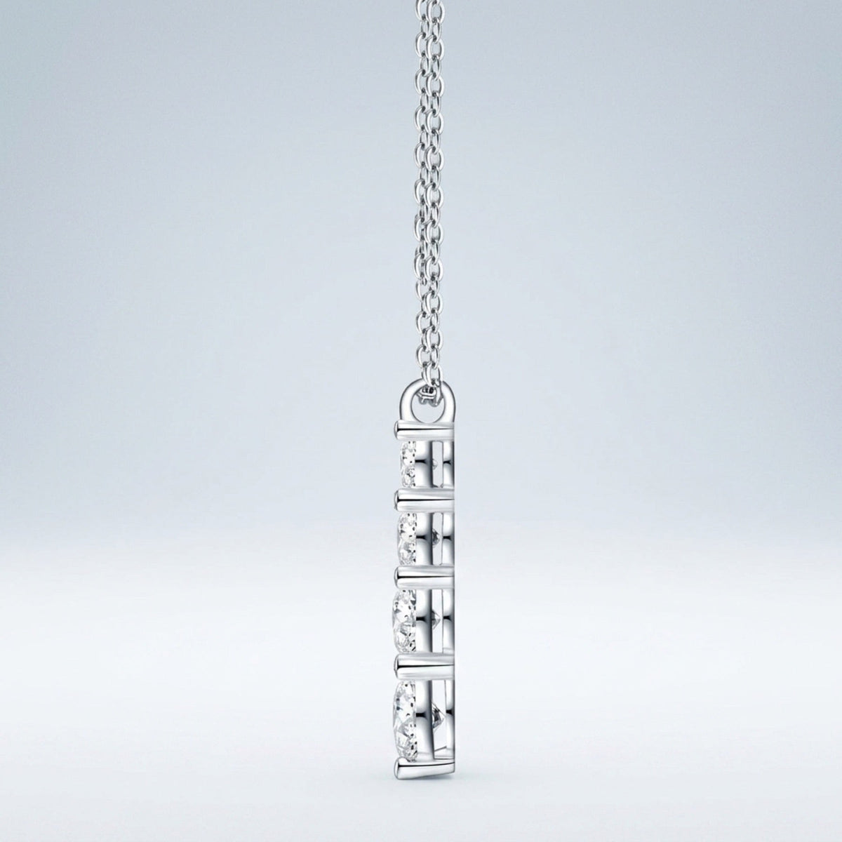 Descent Moissanite Three-Stone Drop Necklace in Sterling Silver