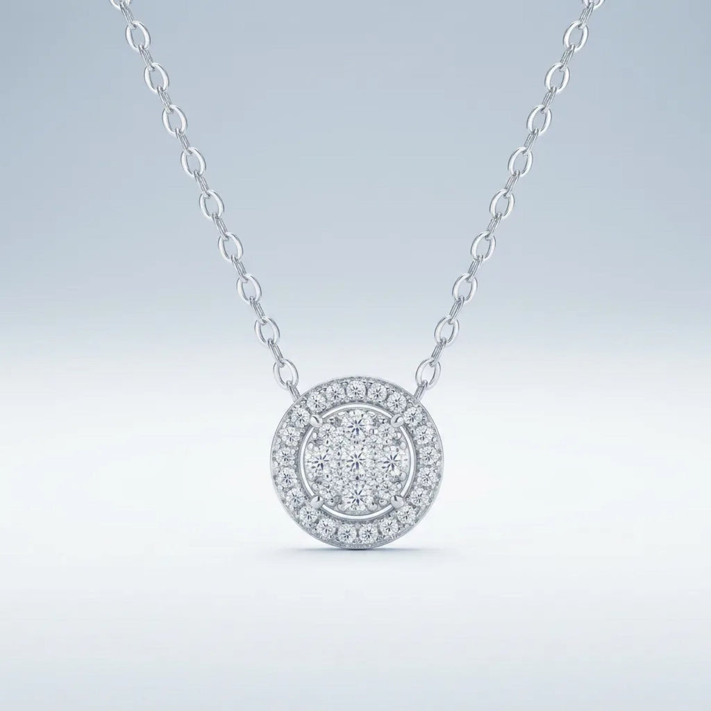 Medal Moissanite Disc Pendant Necklace in Sterling Silver