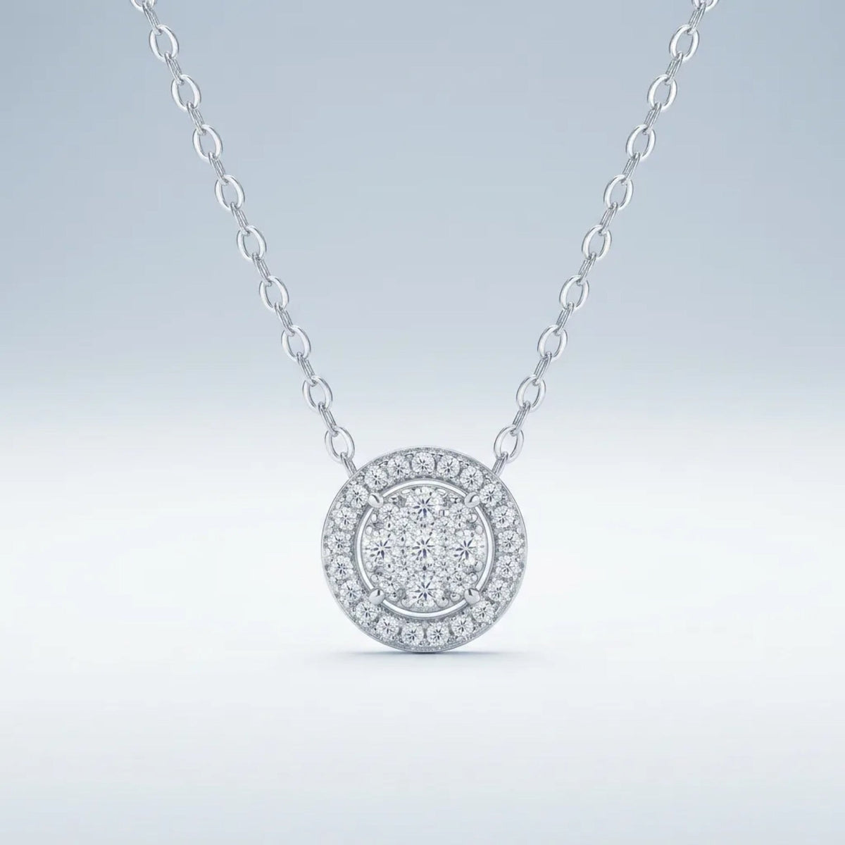 Medal Moissanite Disc Pendant Necklace in Sterling Silver