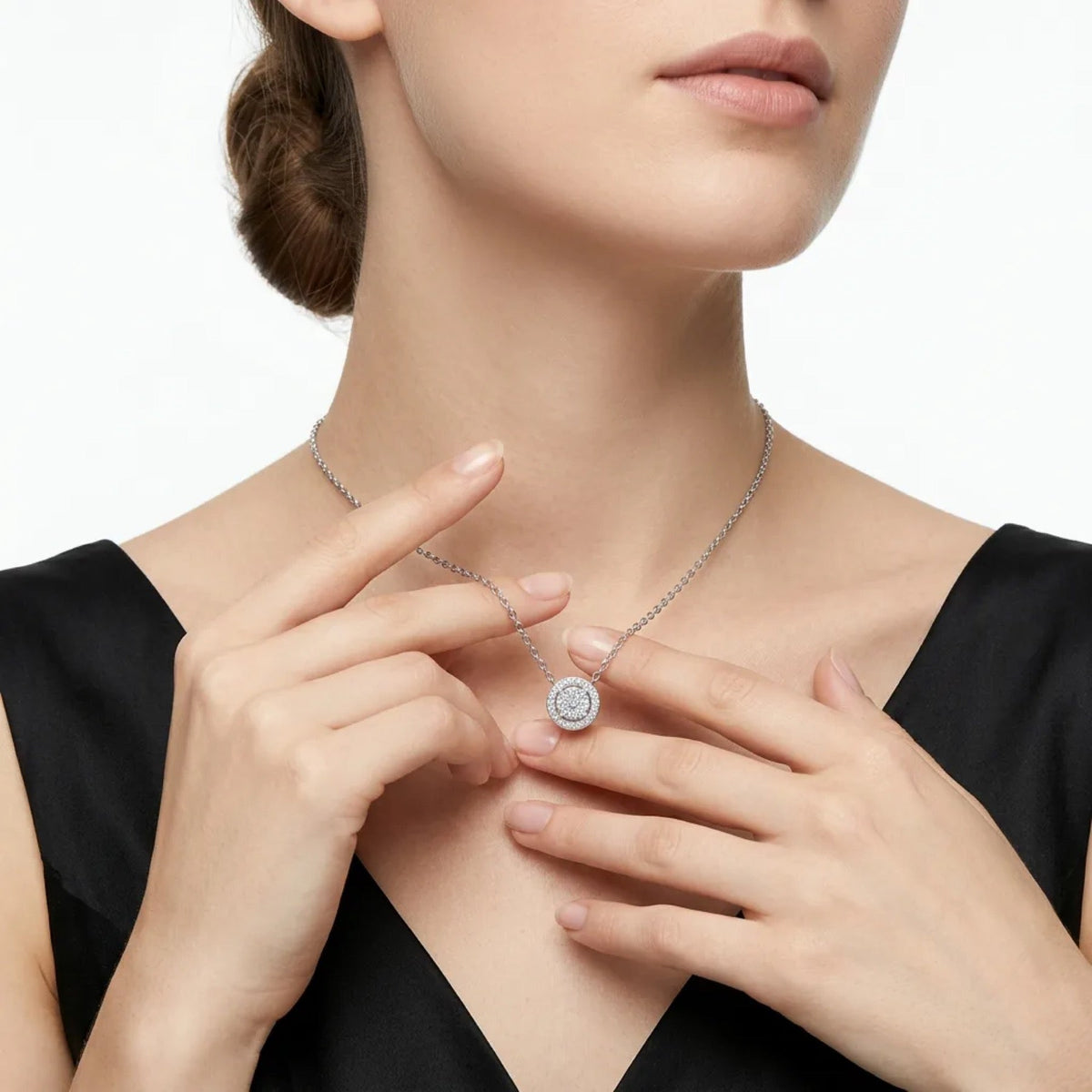 Medal Moissanite Disc Pendant Necklace in Sterling Silver