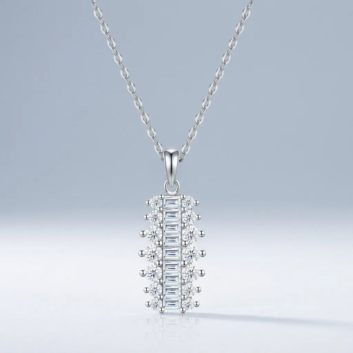 Domino Moissanite Baguette Cluster Pendant Necklace in Sterling Silver