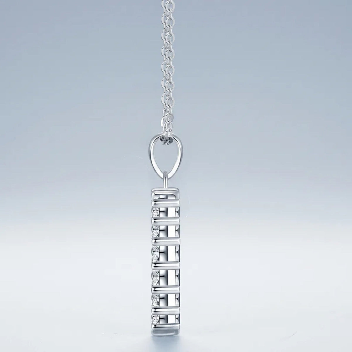 Domino Moissanite Baguette Cluster Pendant Necklace in Sterling Silver