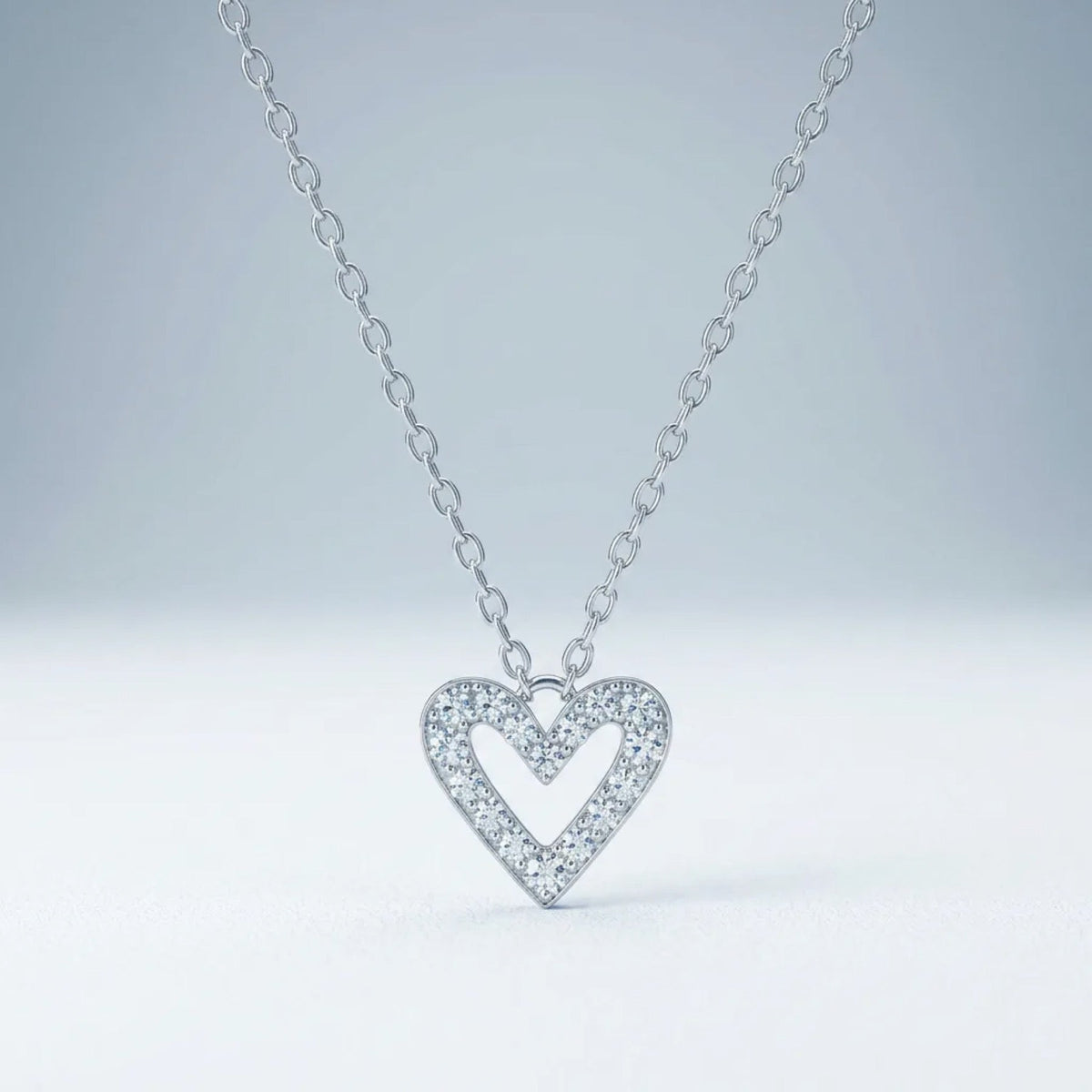 Endear Moissanite Open Heart Pendant Necklace in Sterling Silver