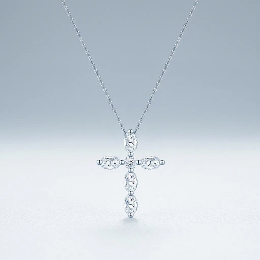 Evensong Moissanite Cross Necklace in Sterling Silver