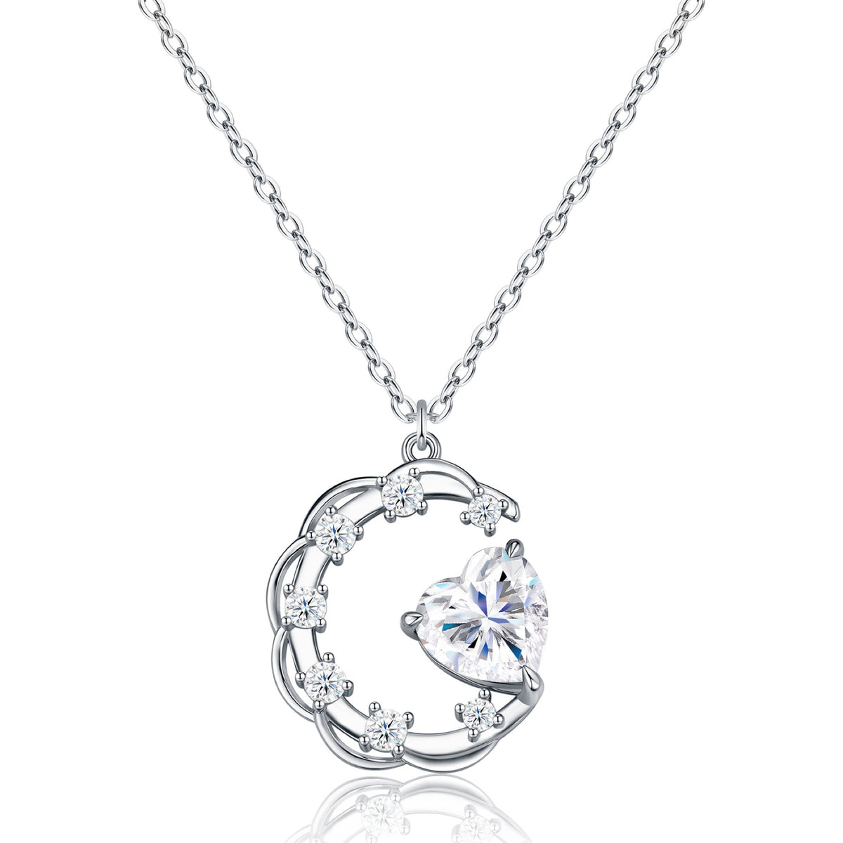 Lullaby Moissanite Moon Heart Necklace in Sterling Silver