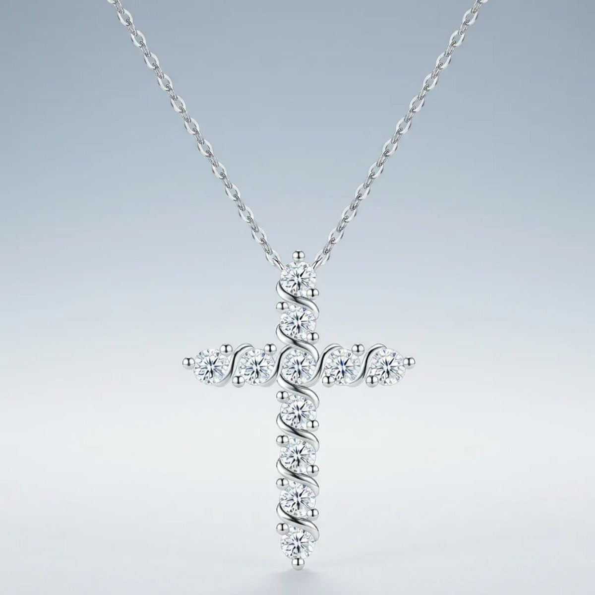 Vesper Moissanite Cross Necklace in Sterling Silver