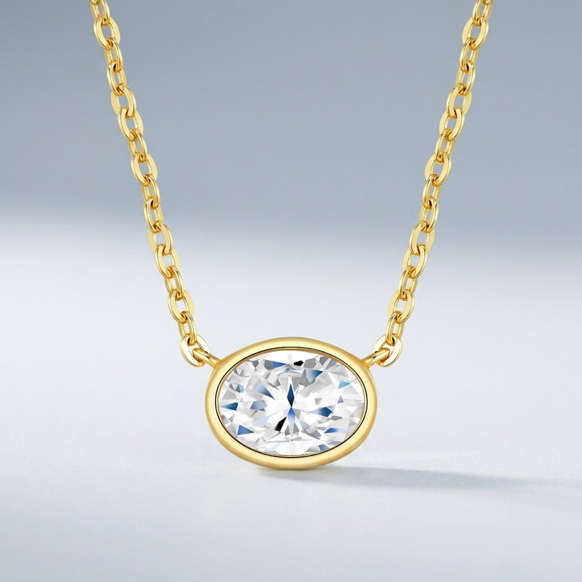 Amber Moissanite Oval Bezel Necklace in Gold-Tone Sterling Silver