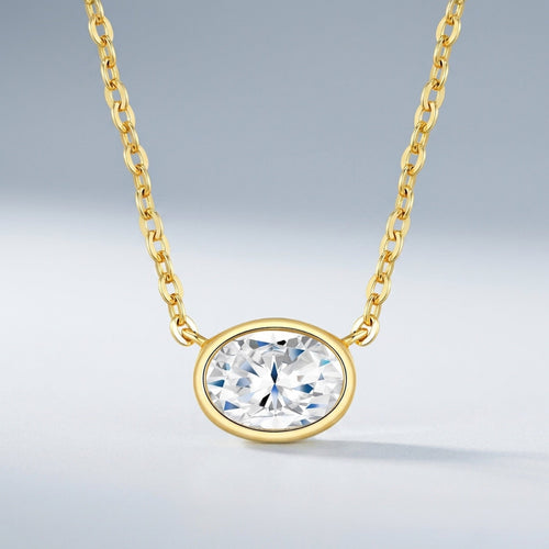 Amber Moissanite Oval Bezel Necklace in Gold-Tone Sterling Silver
