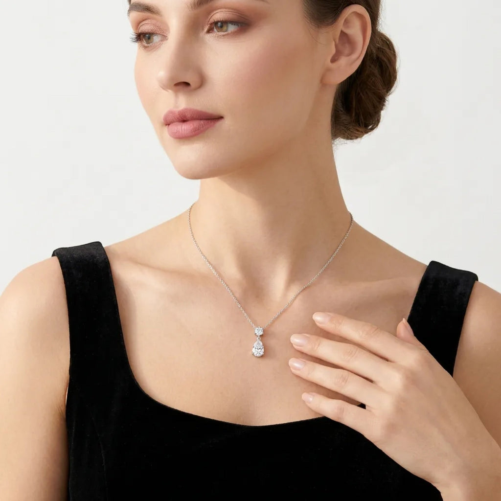 Perle Moissanite Pear Drop Necklace in Sterling Silver