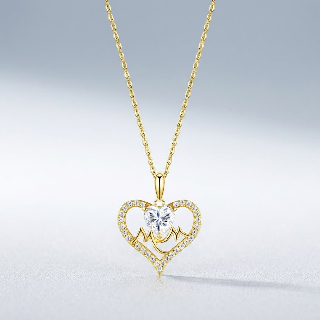 Mommy Heart-Cut Moissanite Mom Heart Necklace in Gold-Tone Sterling Silver
