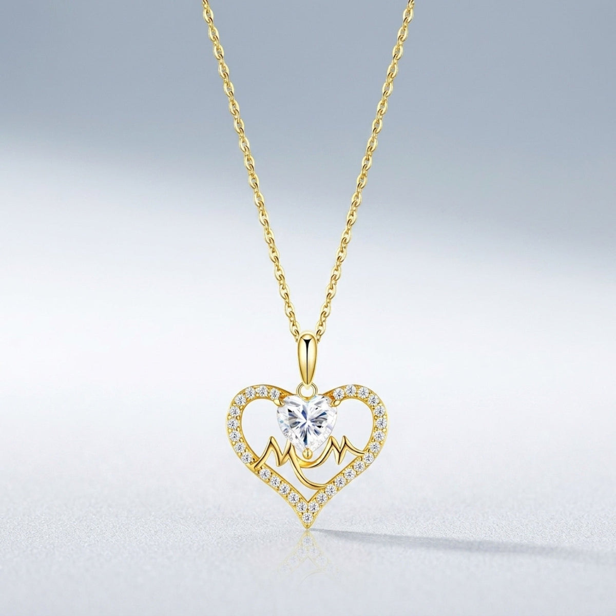 Mommy Heart-Cut Moissanite Mom Heart Necklace in Gold-Tone Sterling Silver
