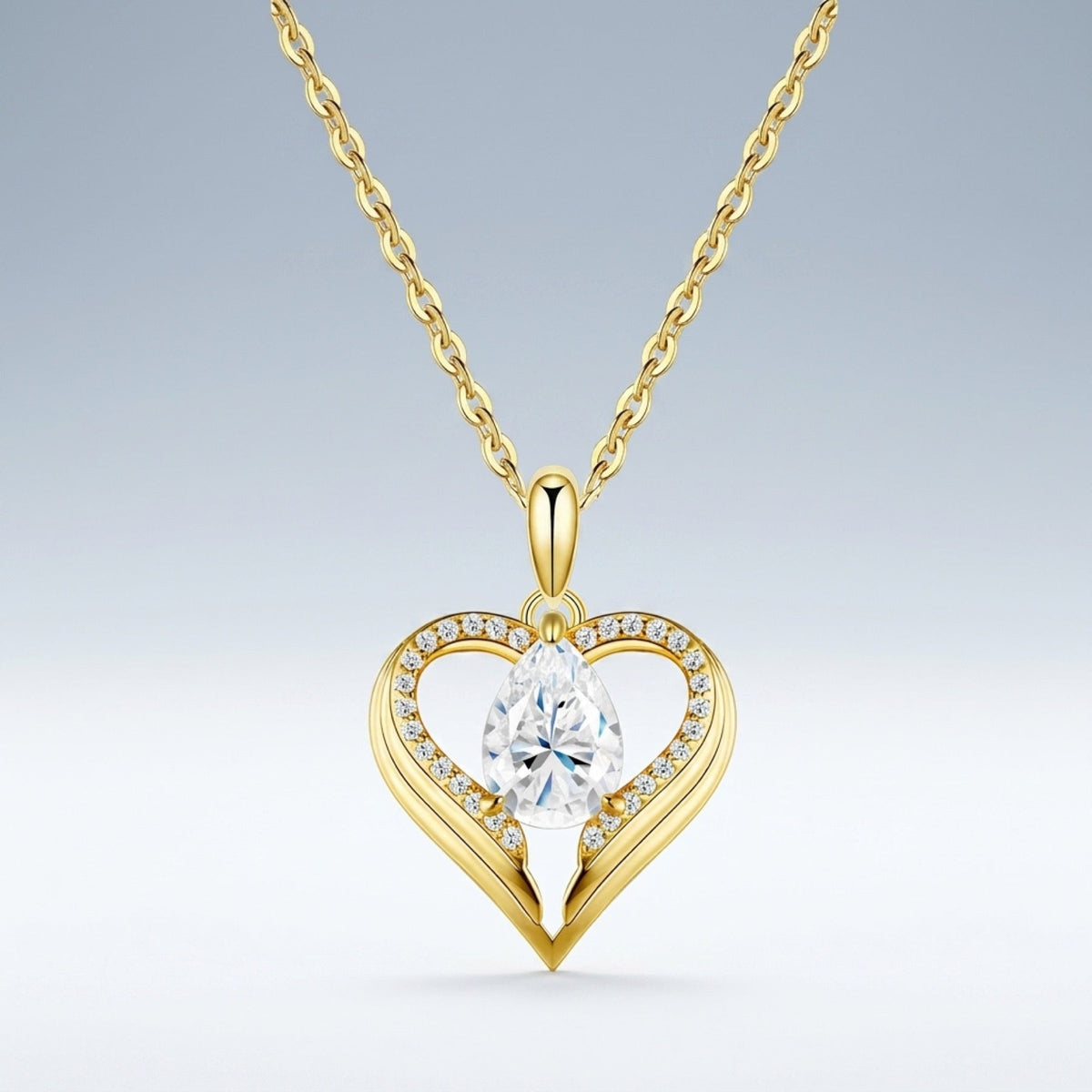 Tesoro Moissanite Heart Pendant Necklace in Gold-Tone Sterling Silver