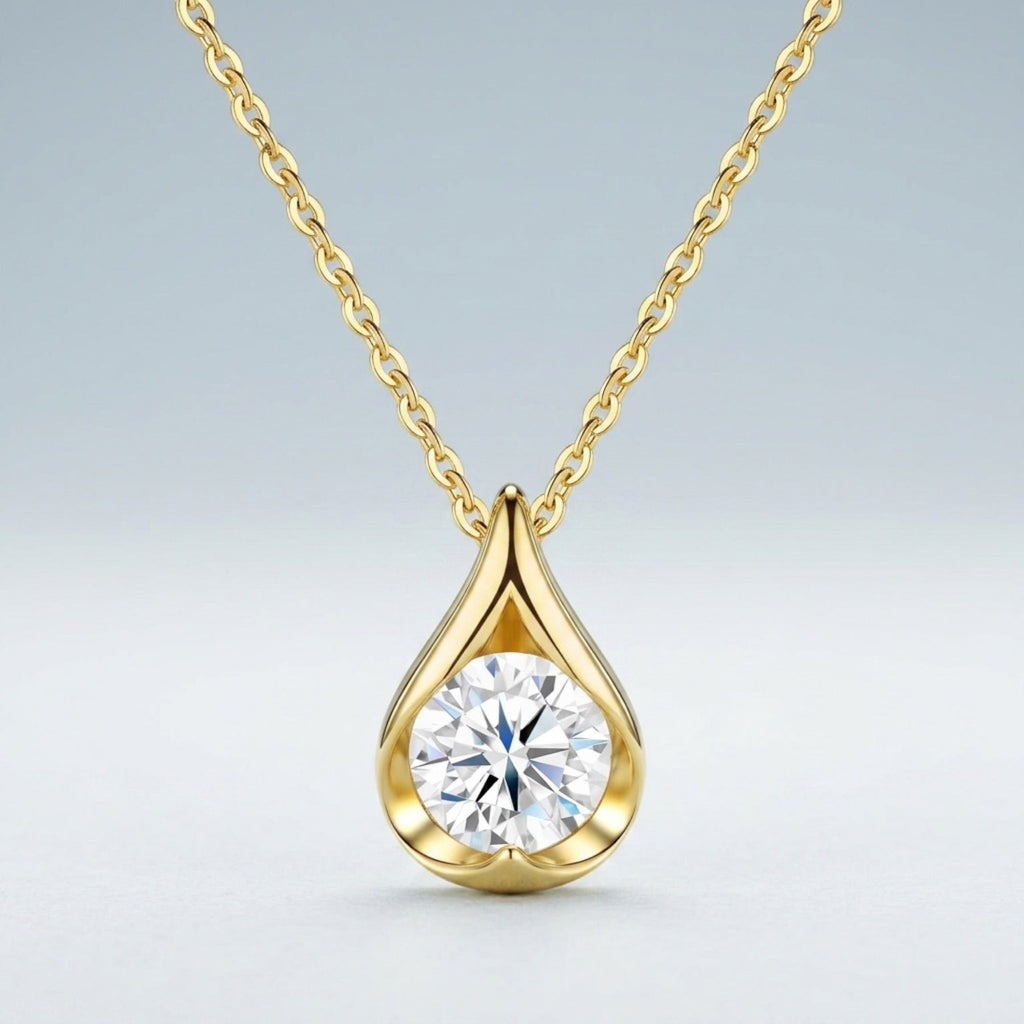 Sole 2 Carat Moissanite Teardrop Pendant Necklace in Gold-Tone Sterling Silver