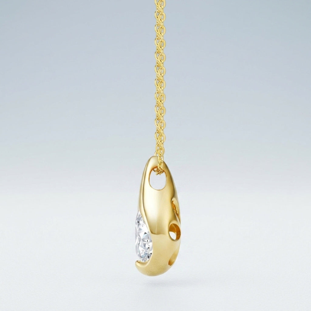 Sole 2 Carat Moissanite Teardrop Pendant Necklace in Gold-Tone Sterling Silver