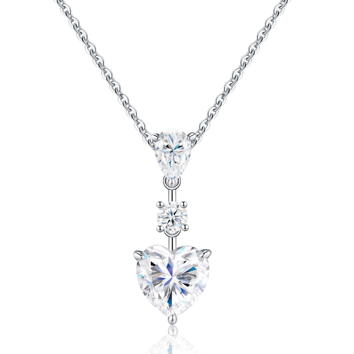 Bijou Moissanite Heart Drop Necklace in Sterling Silver