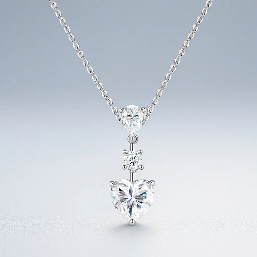 Bijou Moissanite Heart Drop Necklace in Sterling Silver
