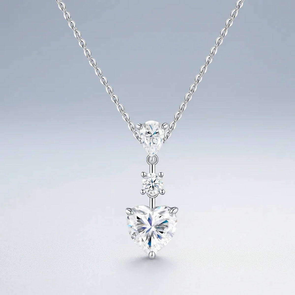 Bijou Moissanite Heart Drop Necklace in Sterling Silver