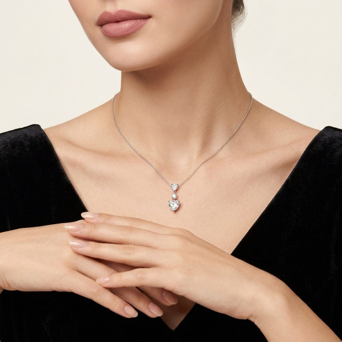 Bijou Moissanite Heart Drop Necklace in Sterling Silver