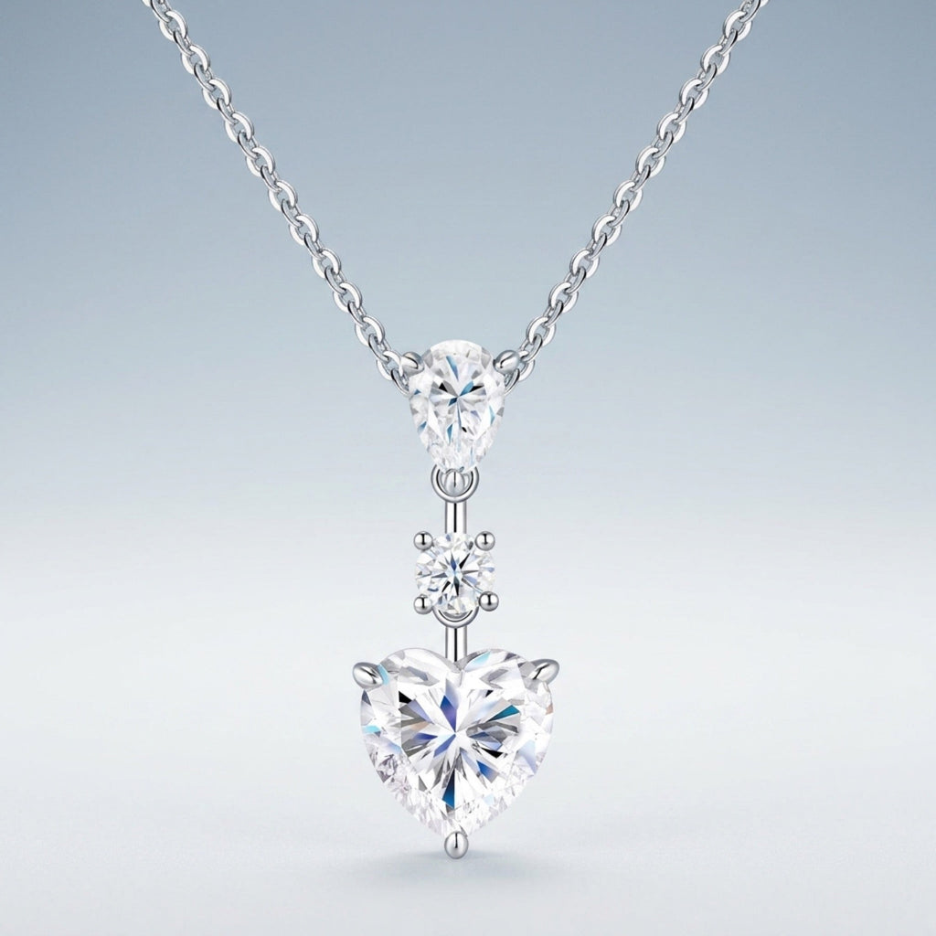 Bijou Moissanite Heart Drop Necklace in Sterling Silver