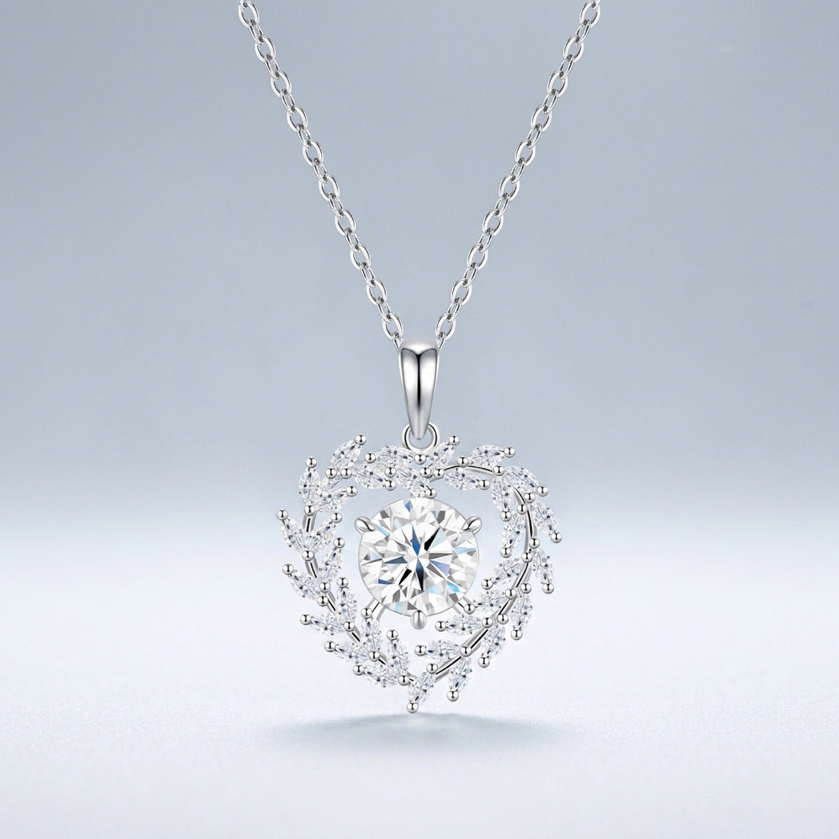 Garland 2 Carat Moissanite Heart Wreath Pendant Necklace in Sterling Silver