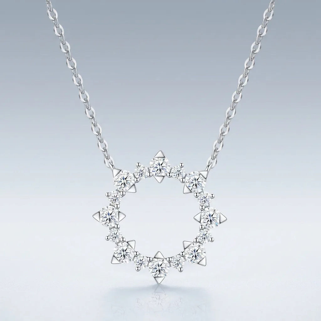 Solaris Moissanite Sunburst Wreath Necklace in Sterling Silver