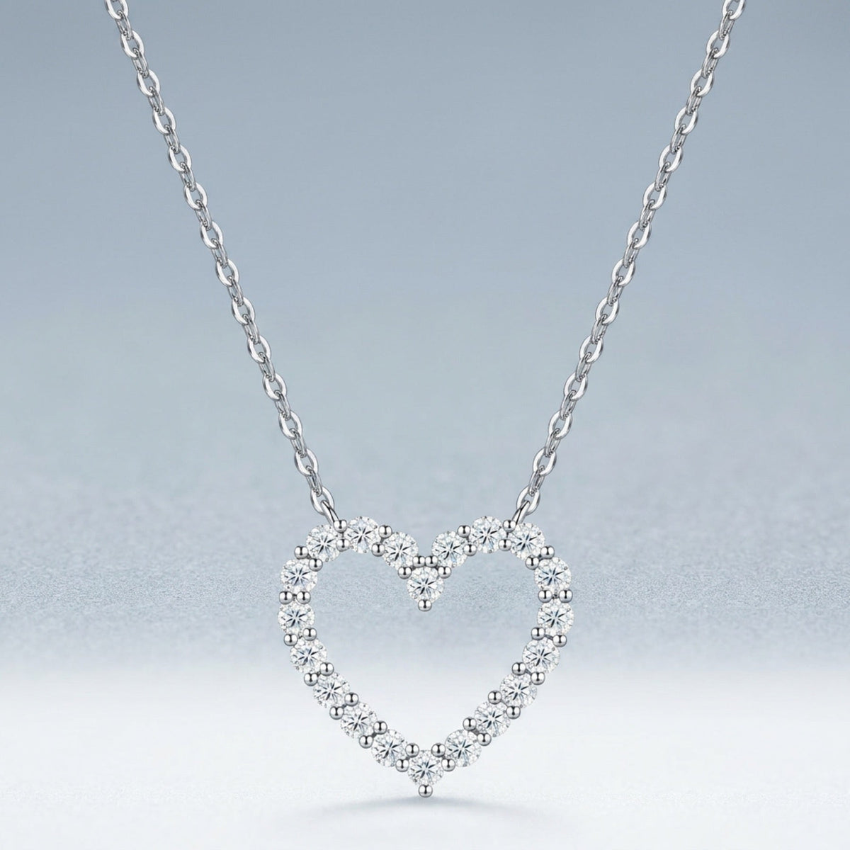 Dearest Moissanite Open Heart Necklace in Sterling Silver