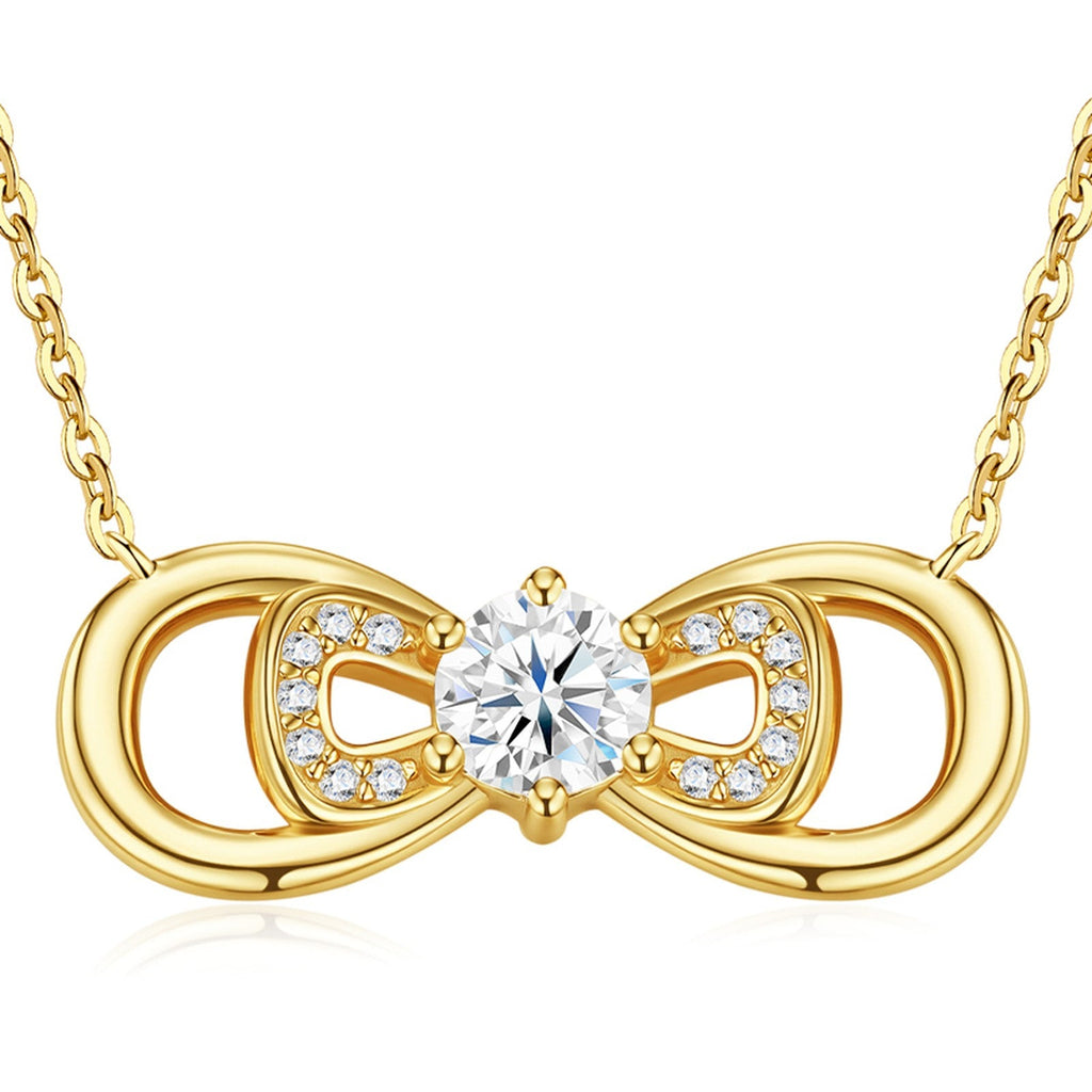 Everly Moissanite Infinity Bow Necklace in Gold-Tone Sterling Silver