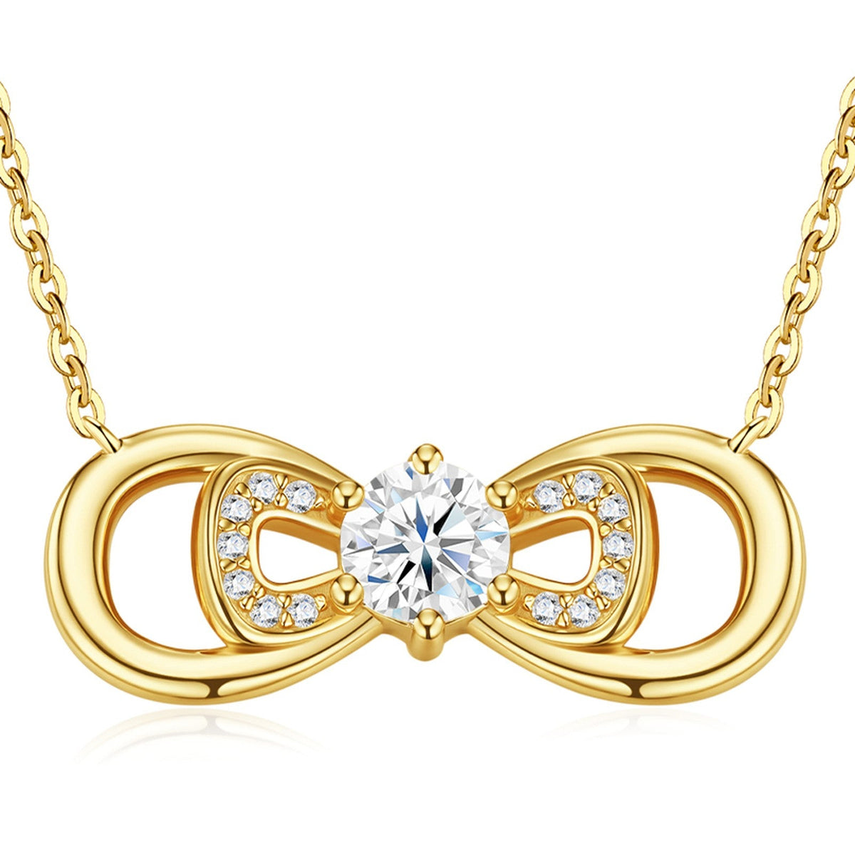 Everly Moissanite Infinity Bow Necklace in Gold-Tone Sterling Silver