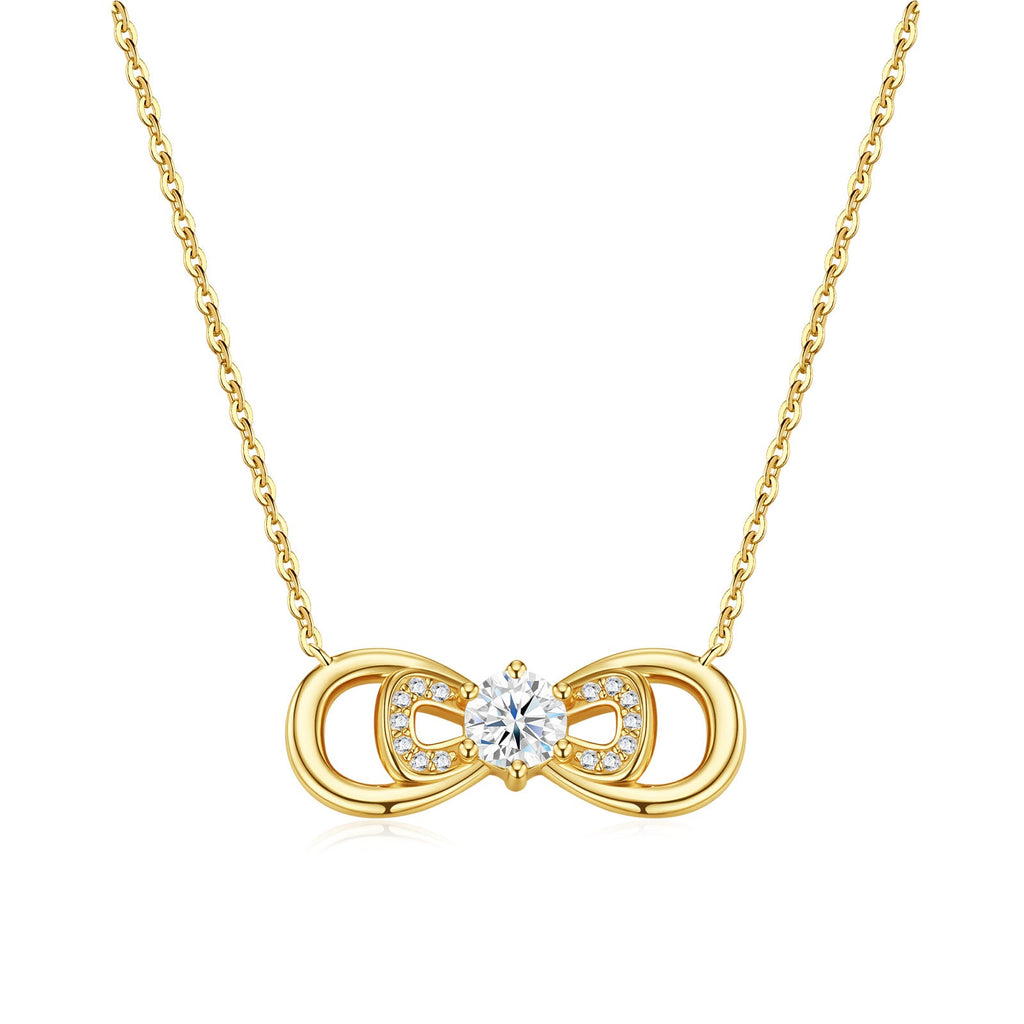 Everly Moissanite Infinity Bow Necklace in Gold-Tone Sterling Silver