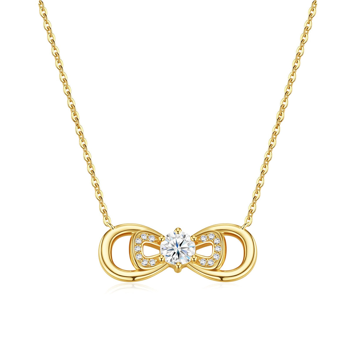 Everly Moissanite Infinity Bow Necklace in Gold-Tone Sterling Silver