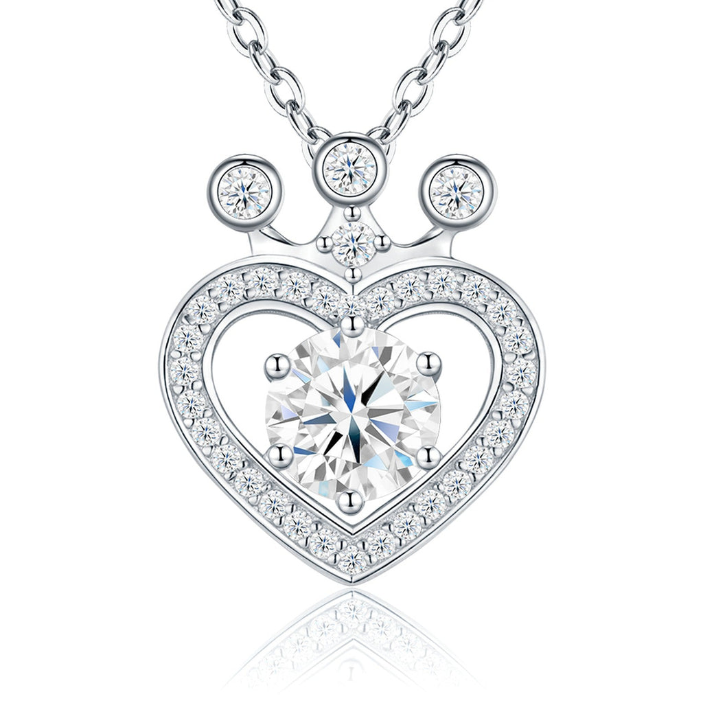 Reign 1 Carat Moissanite Crowned Heart Necklace in Sterling Silver