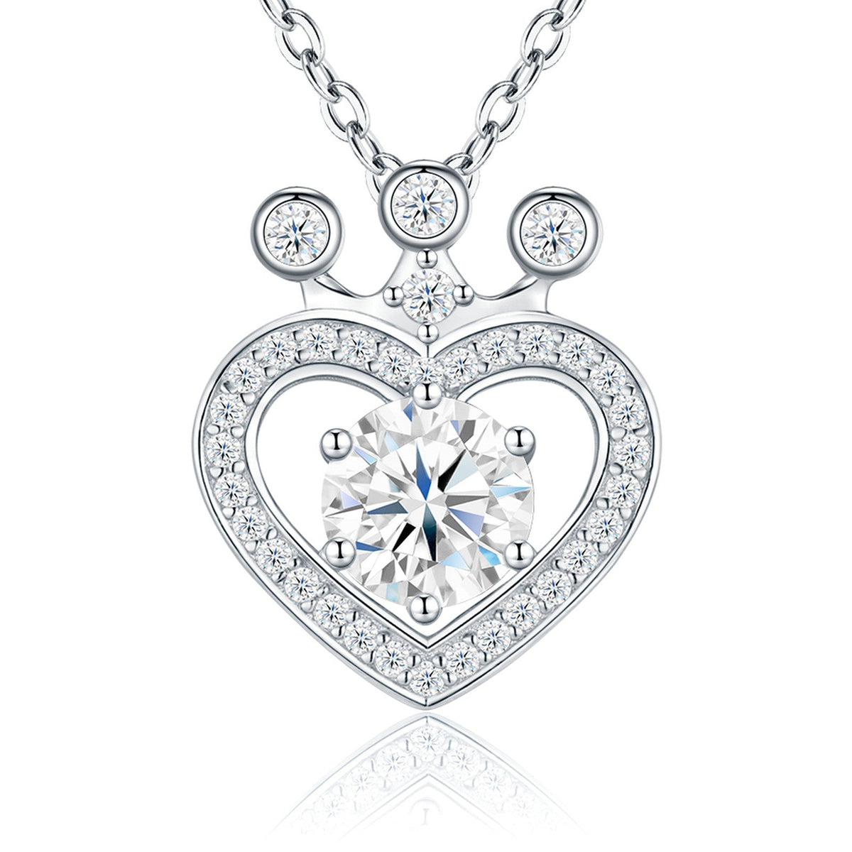 Reign 1 Carat Moissanite Crowned Heart Necklace in Sterling Silver