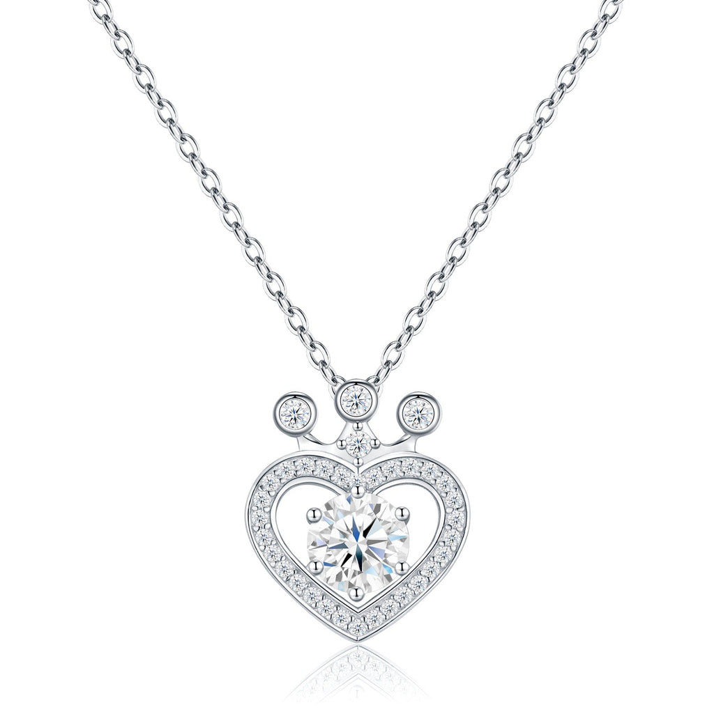 Reign 1 Carat Moissanite Crowned Heart Necklace in Sterling Silver