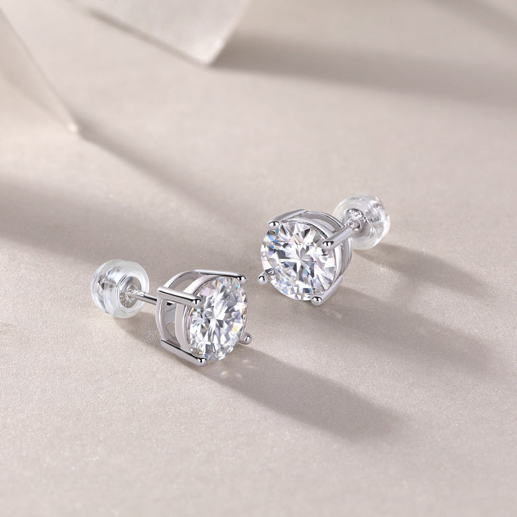 Pure Moissanite Stud Earrings in Sterling Silver