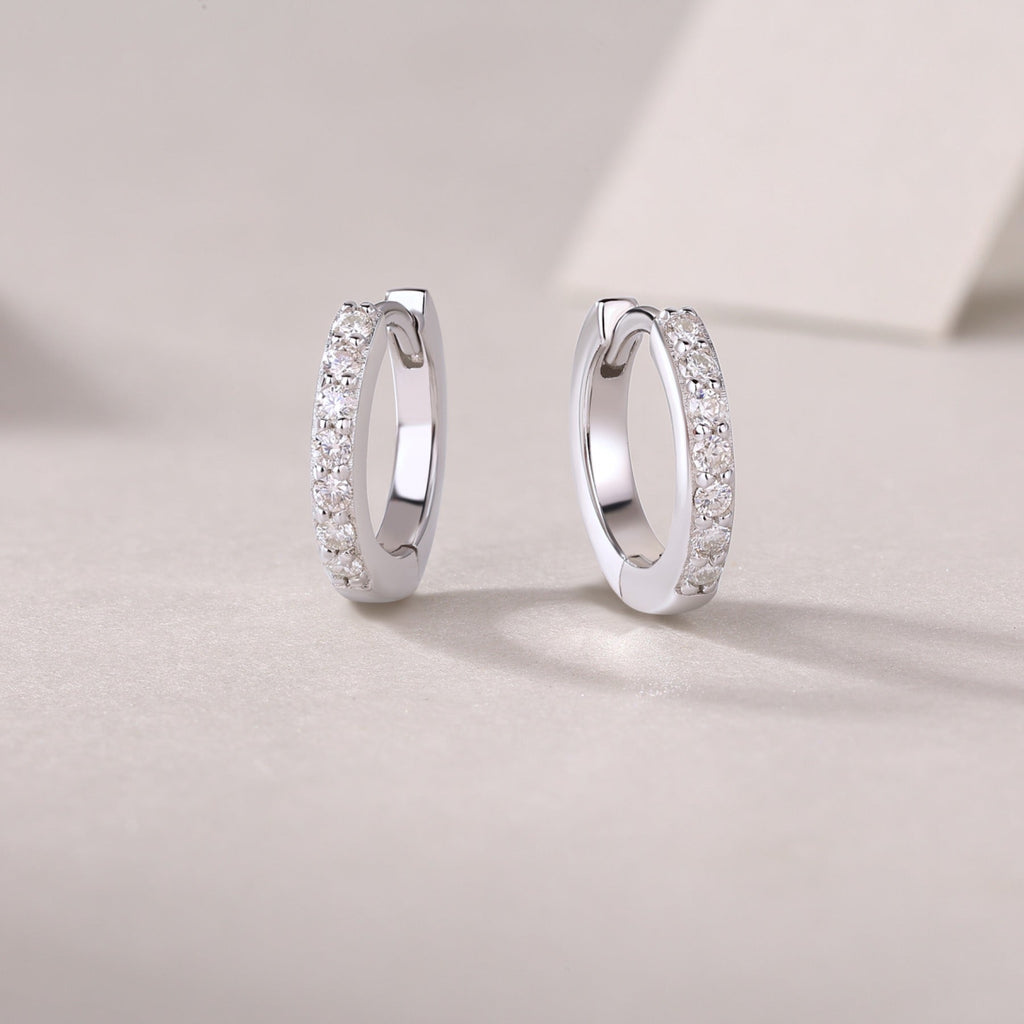 Resolute Moissanite Huggie Hoop Earrings in Sterling Silver