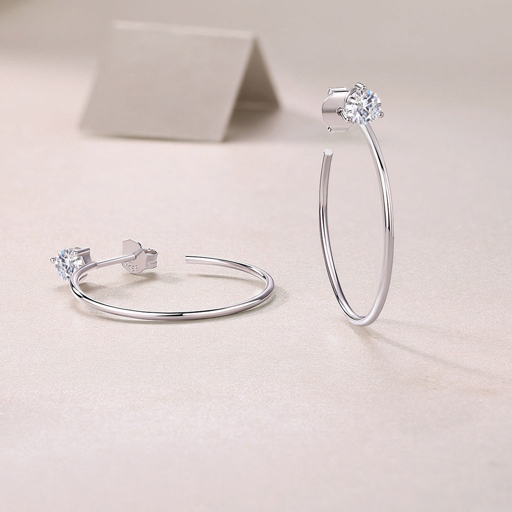 Whimsy Moissanite Open Hoop Earrings in Sterling Silver