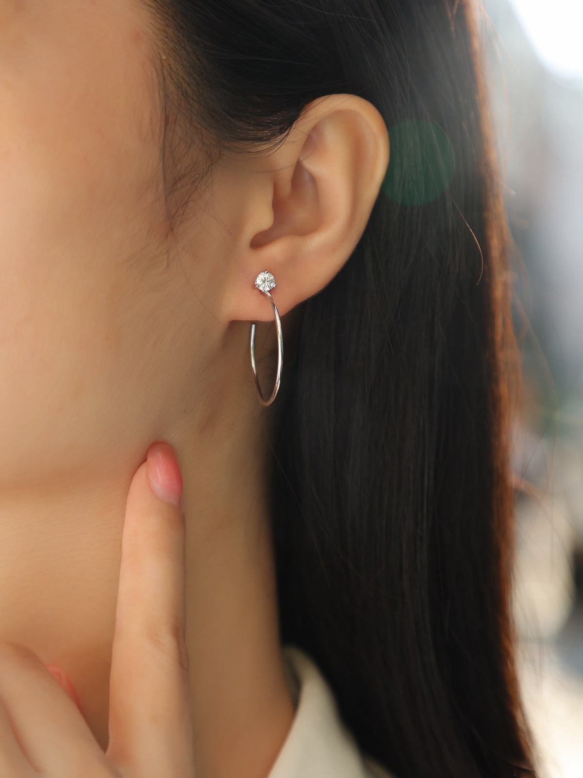 Whimsy Moissanite Open Hoop Earrings in Sterling Silver