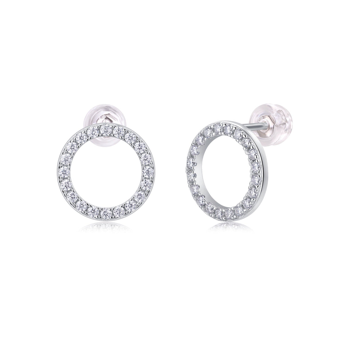 Quest Moissanite Circle Stud Earrings in Sterling Silver