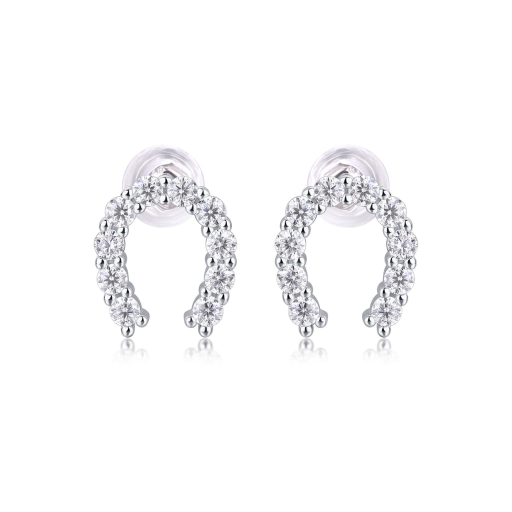 Charmed Moissanite Horseshoe Stud Earrings in Sterling Silver