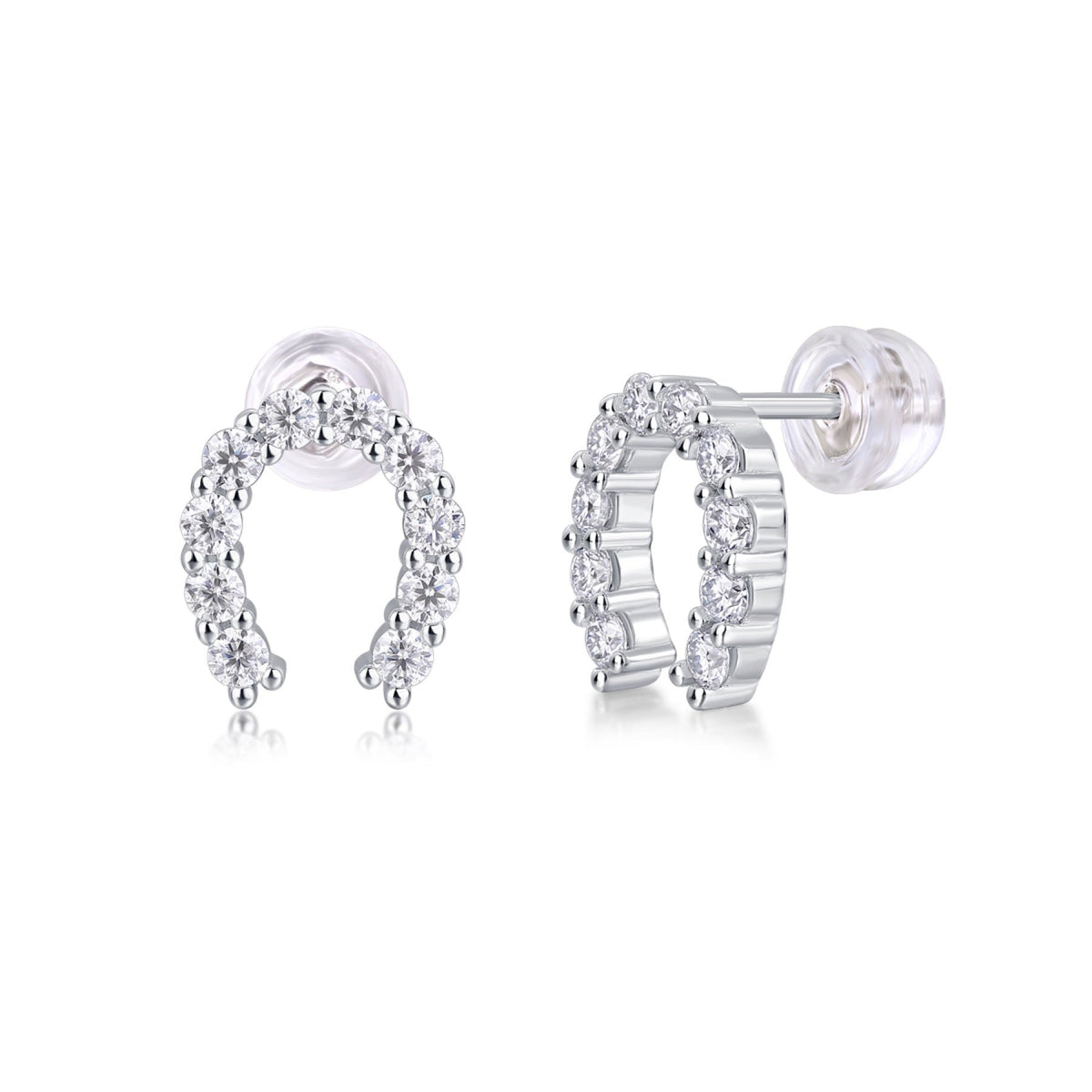 Charmed Moissanite Horseshoe Stud Earrings in Sterling Silver