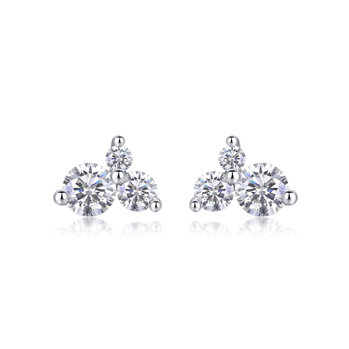 Trine Moissanite Cluster Stud Earrings in Sterling Silver