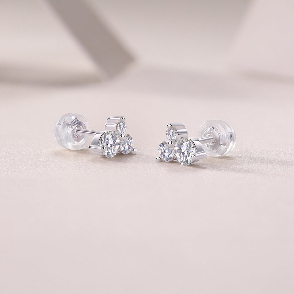 Trine Moissanite Cluster Stud Earrings in Sterling Silver