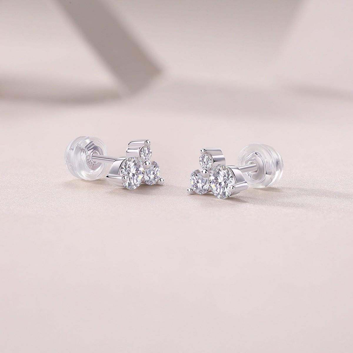 Trine Moissanite Cluster Stud Earrings in Sterling Silver