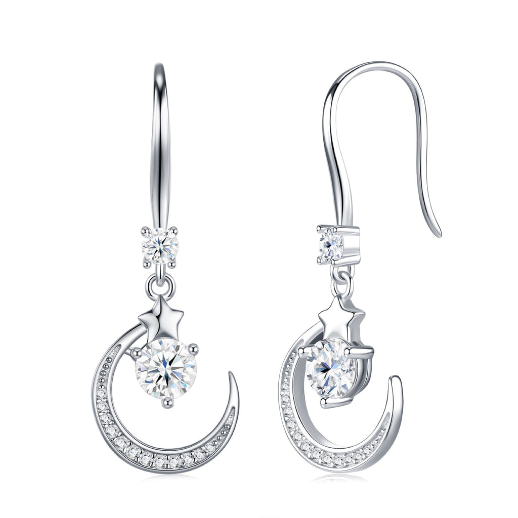 Lunette Moissanite Crescent Drop Earrings in Sterling Silver
