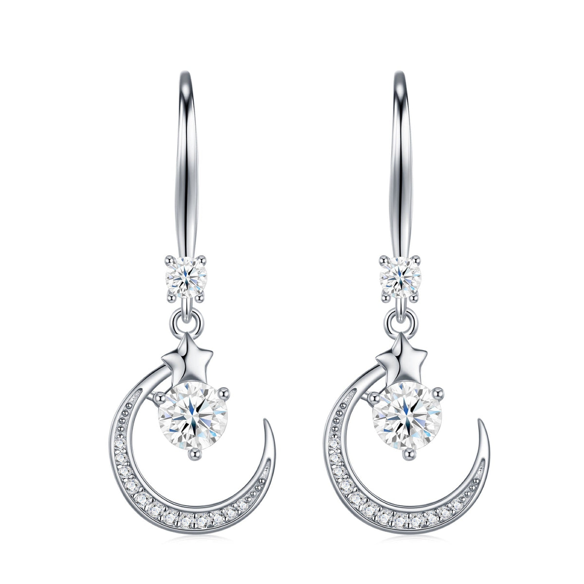 Lunette Moissanite Crescent Drop Earrings in Sterling Silver